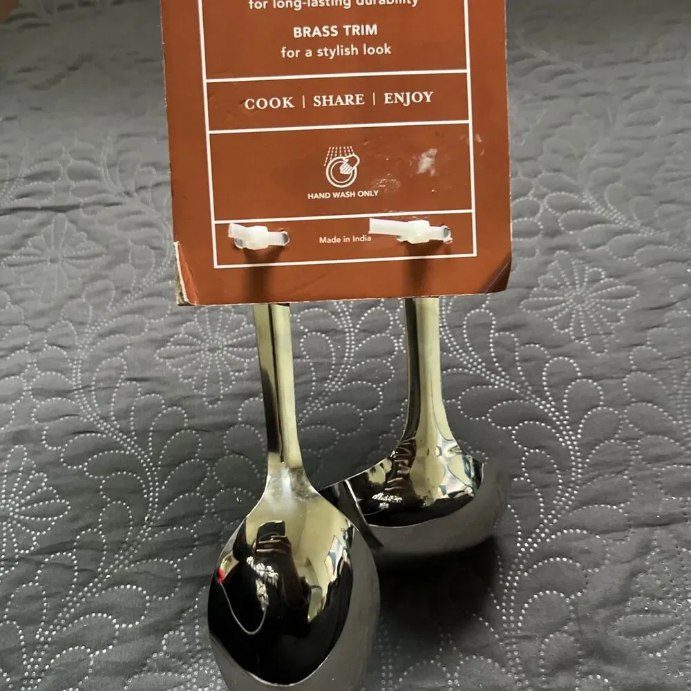 Cooks Supply Co. 2Pc Stainless Steel + Brass Decorative Serving Spoons NEW Home